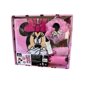Disney Minnie Mouse 6 Piece Bath Gift Set: 1 Towel 4 Washcloths  Loofah Pink NEW